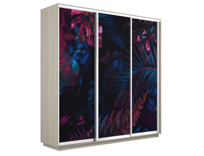 Шкаф-купе Экспресс 3-х дверный (Фото №1004 Джунгли темные), Ясень Шимо светлый