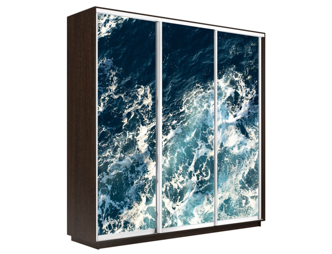 Шкаф-купе Экспресс 3-х дверный (Фото №1015 Морские волны), Венге