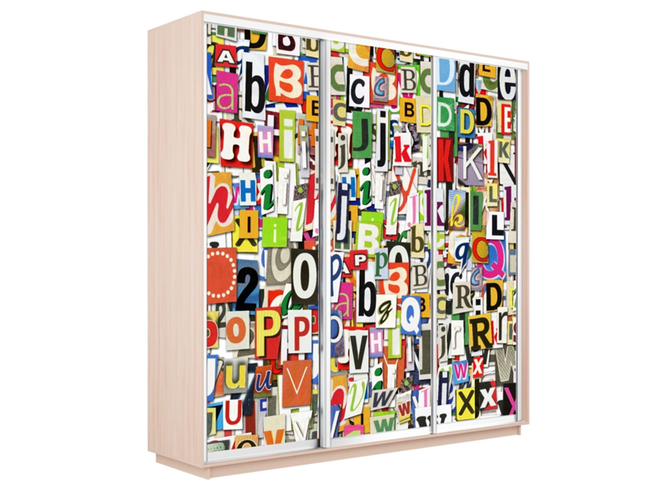 Шкаф-купе Экспресс 3-х дверный (Фото №1017 Буквы), Дуб молочный